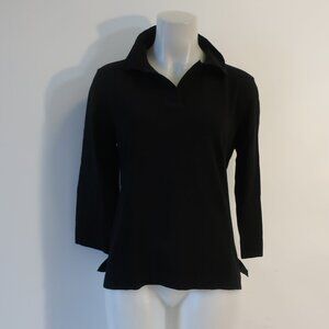 Womens Amina Rubinacci Black Collared 100% Cotton Knit Sweater 48 US/10-12​